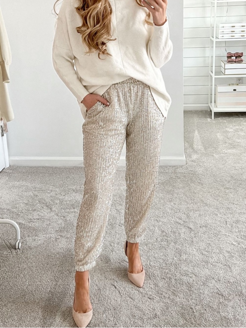 Sequin Sparkle Jogger Pants Size Medium